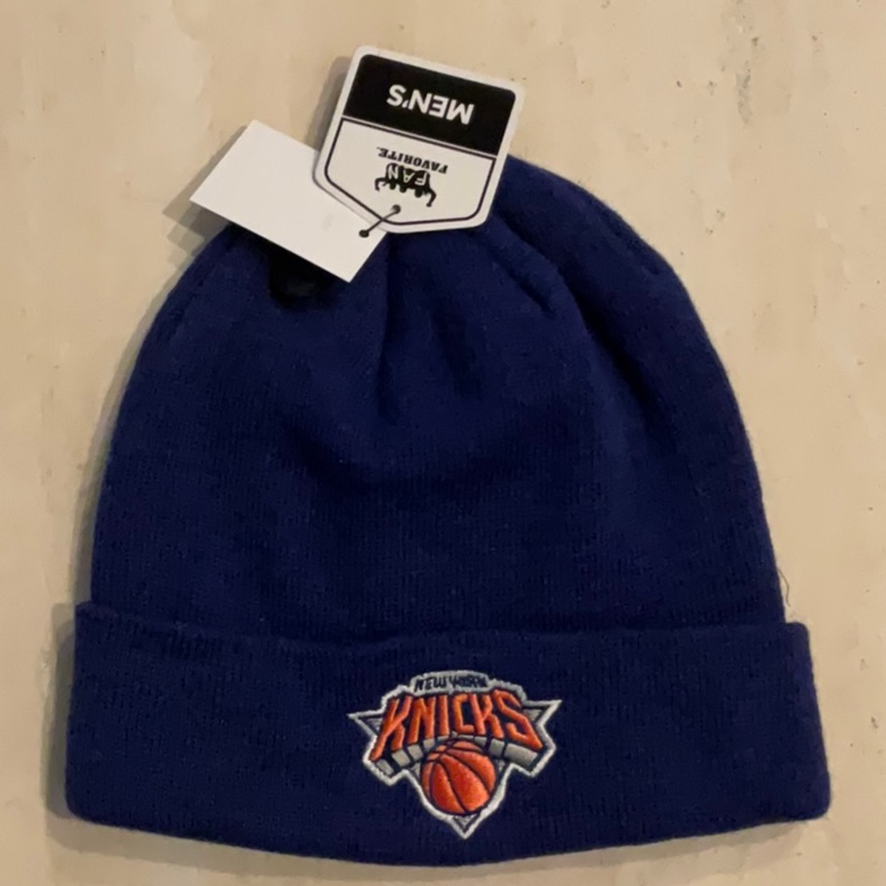 New York Knicks Beanie NBA Hat Logo Basketball Knitted Winter Cap Cuffed Blue